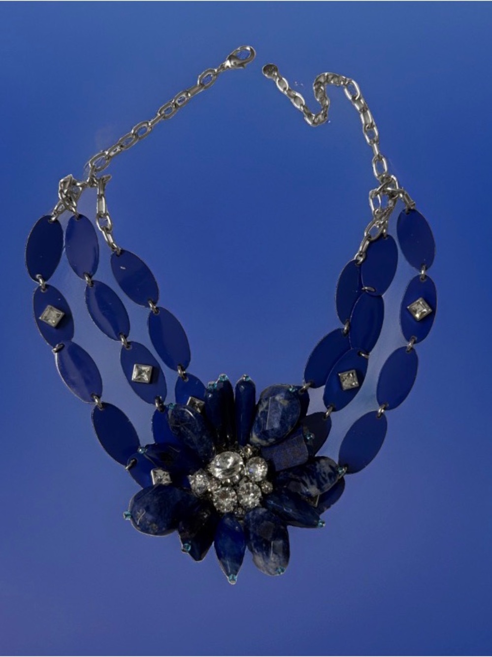 Ann Taylor Loft chunky Statement Blue Floral Crystal Necklace